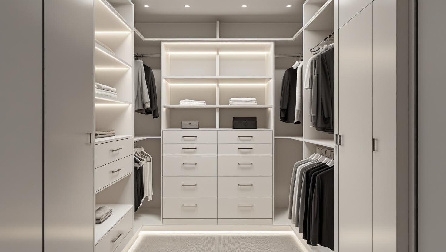 Walk-in wardrobe with LED lighting